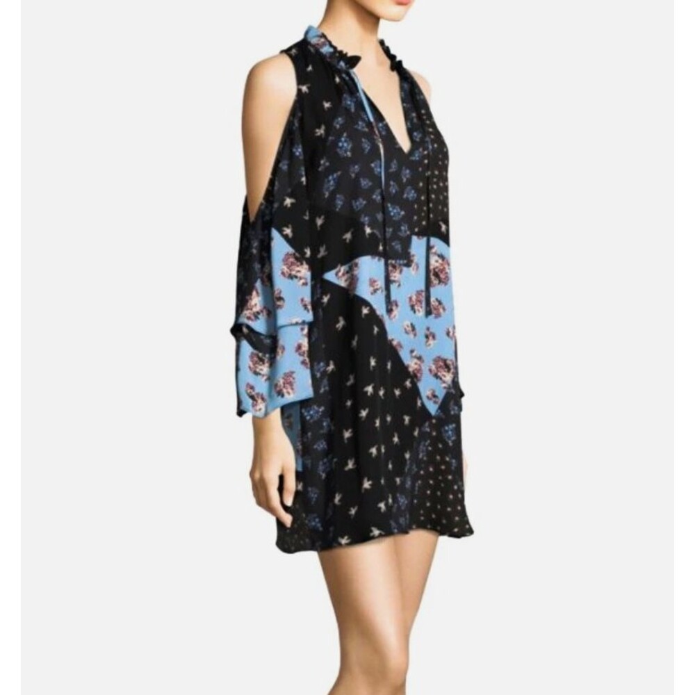 Parker Anastasia Cold-Shoulder Silk Dress Patchwork Print Women's Small